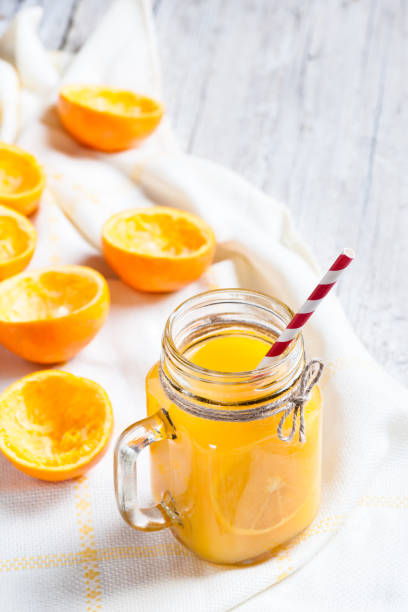 istock fresh juice of Orange isolated on white background 678730850