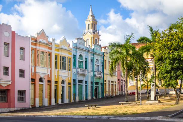 Colorful houses of Antenor Navarro Square at historic Center of Joao Pessoa - Joao Pessoa, Paraiba, Brazil Colorful houses of Antenor Navarro Square at historic Center of Joao Pessoa - Joao Pessoa, Paraiba, Brazil paraiba stock pictures, royalty-free photos & images