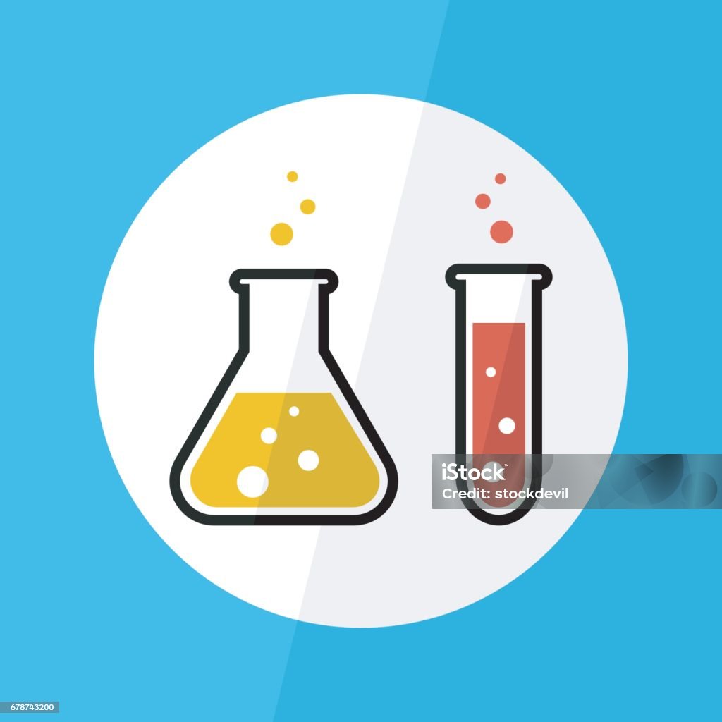 Chemical substance in flask and test tube ( Flat design ) ( Scientific concept ) Analyzing stock vector