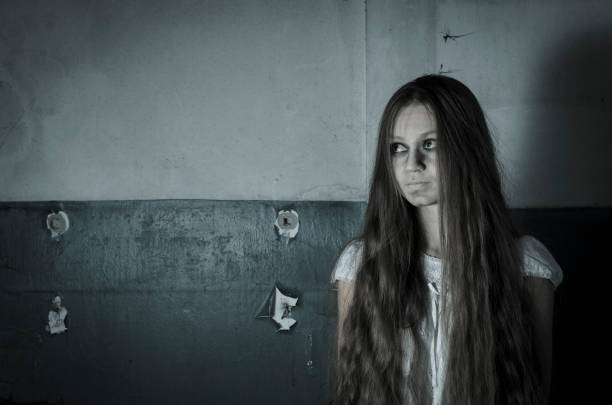 istock Horror girl in white dress 678743342