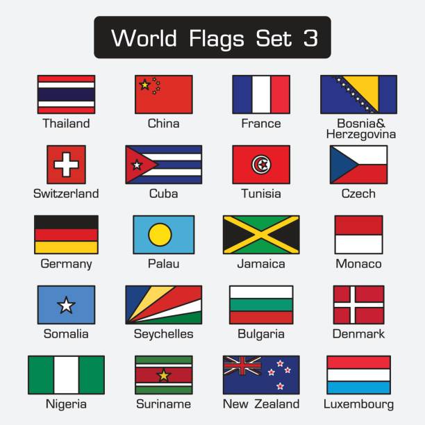ilustrações de stock, clip art, desenhos animados e ícones de world flags set 3 . simple style and flat design . thick outline . - australia tunisia