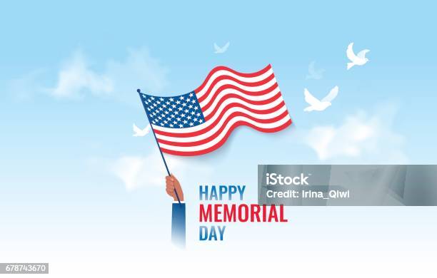 Happy Memorial Day Flyer Banner Or Poster Stock Illustration - Download Image Now - American Flag, Waving - Gesture, American Culture