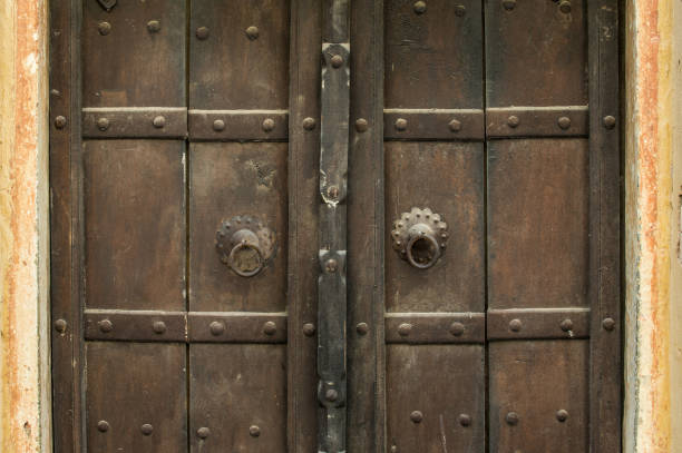 istock Wooden doors medieval design, wood door background concept 678744710