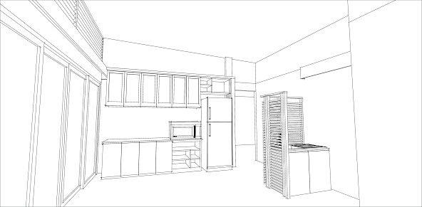 Sketch Design Of Kitchen Interior Vector Stock Illustration - Download ...