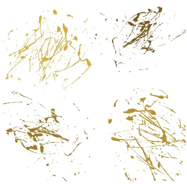 Vector illustration of Vector gold splatter paint abstract on white background set hand