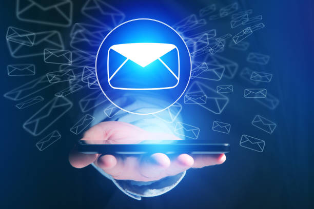 istock Concept of sending email on smartphone interface with message icon around 678757774