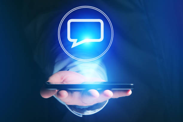 istock Concept of sending email on smartphone interface with message icon around 678758618
