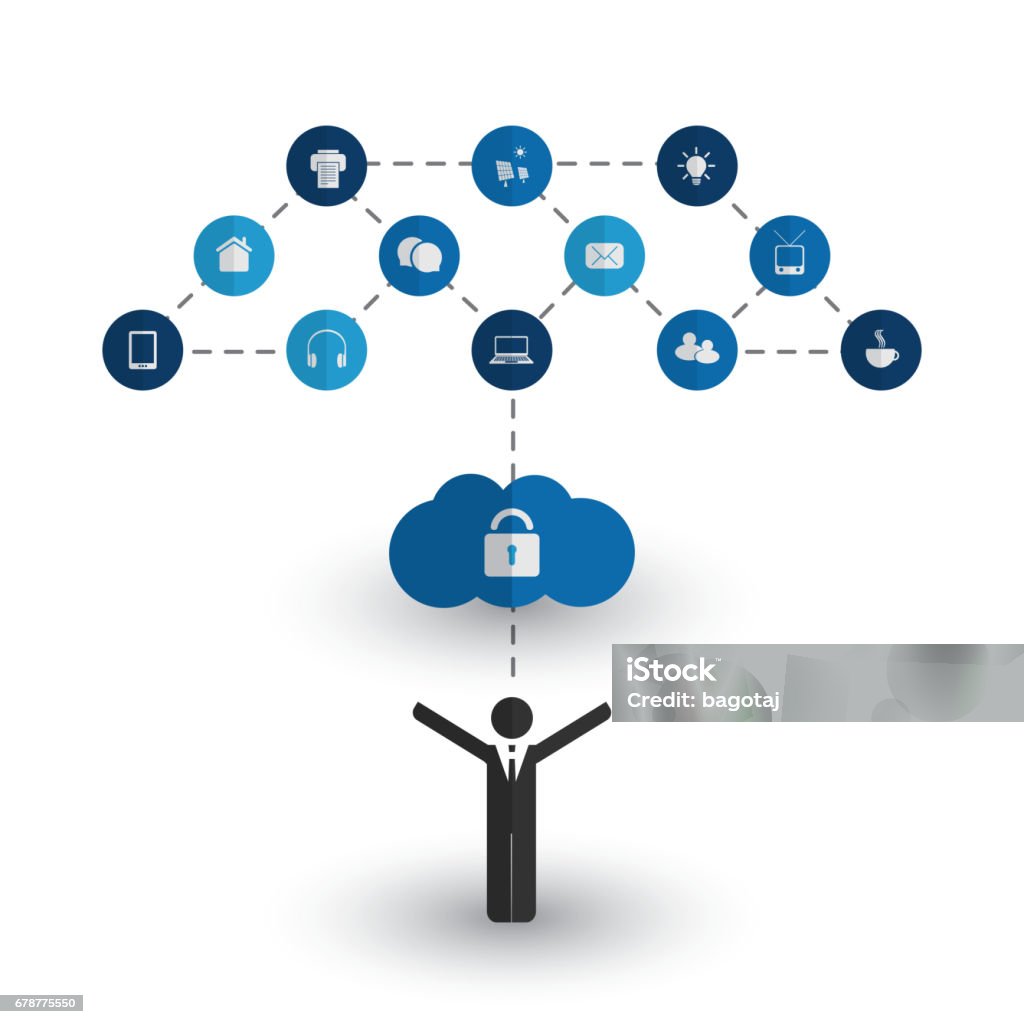 Le Cloud Computing, Concept Design domotique avec des icônes - clipart vectoriel de Adulte libre de droits