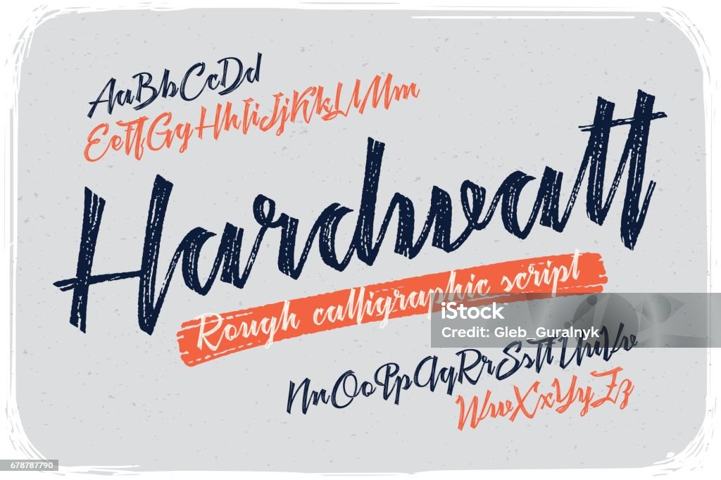Rough version of calligraphic handwritten font named "Hardwatt" with connected letters. Typescript stock vector