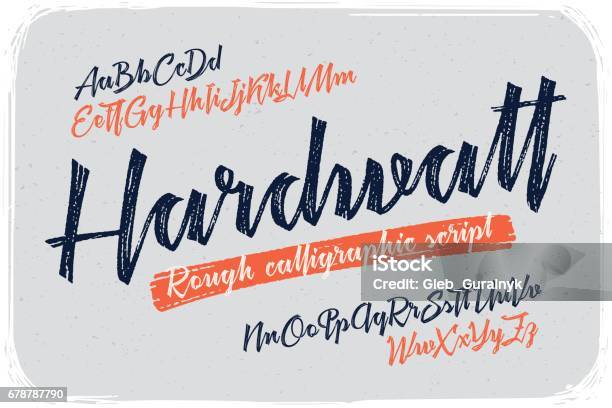 Rough Version Of Calligraphic Handwritten Font Named Hardwatt With Connected Letters Stock Illustration - Download Image Now