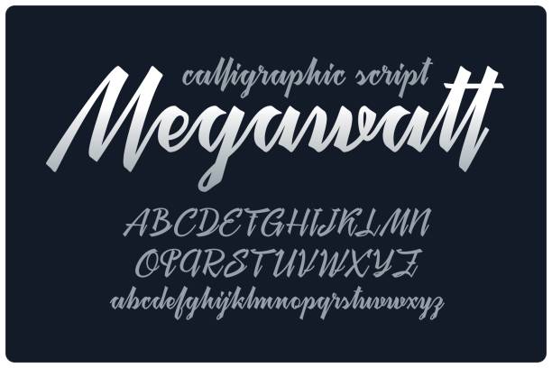 illustrations, cliparts, dessins animés et icônes de calligraphie polices manuscrites nommée « mégawatts » avec lettres connecté. - megawatt