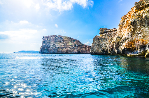 Limestone rocks in the Maltese archipelago, which often form the shoreline in all the three islands: Malta, Comino and Gozo