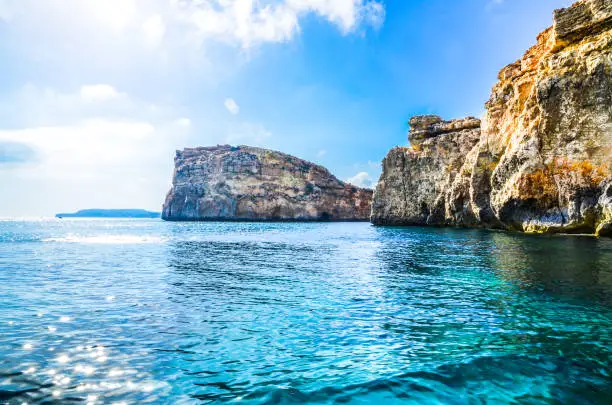 Limestone rocks in the Maltese archipelago, which often form the shoreline in all the three islands: Malta, Comino and Gozo