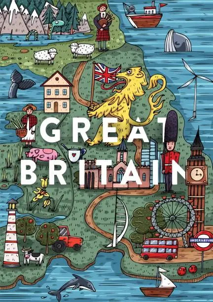 Vector illustration of Funny Hand drawn Cartoon Great Britain map