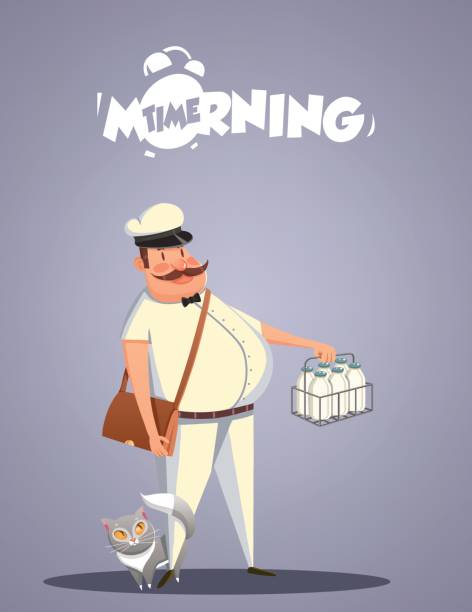 täglich morgens leben. milchmann und katze - milkman stock-grafiken, -clipart, -cartoons und -symbole