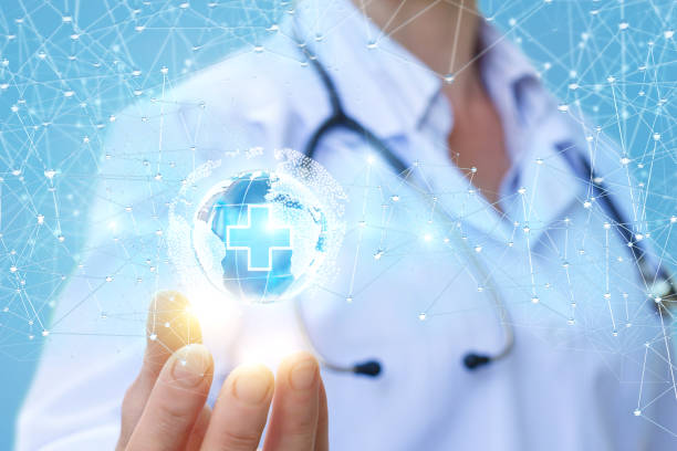 istock Doctor shows medical global network. 678799288