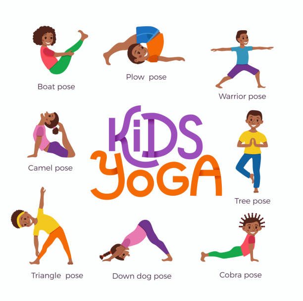 Kids Exercise Poses And Yoga Asana Set Stock Illustration - Download Image  Now - Yoga, Child, Stretching - iStock
