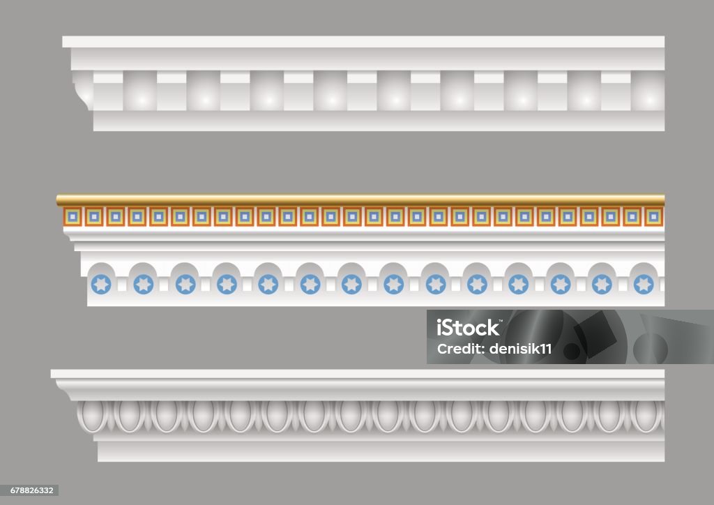 ÐÑÐ½Ð¾Ð²Ð½ÑÐµ RGB A set of classical cornices for the walls of buildings. Stucco molding. Vector graphics Architectural Cornice stock vector