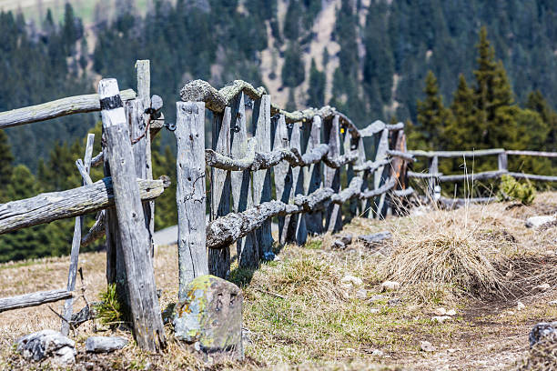istock Weathered Wooden Fence In A Field 678834329
