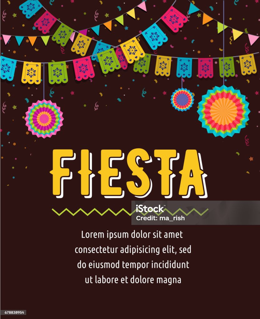 Fiesta mexicaine, bannière affiche à décors et avec drapeaux, décorations, cartes de voeux - clipart vectoriel de Mexique libre de droits