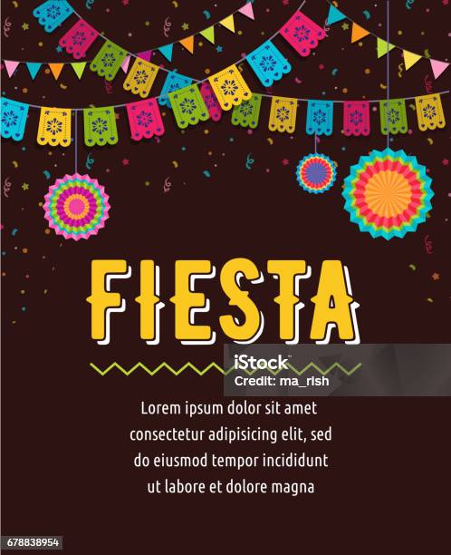 Fiesta Mexicaine Bannière Affiche À Décors Et Avec Drapeaux Décorations Cartes De Voeux Vecteurs libres de droits et plus d'images vectorielles de Mexique