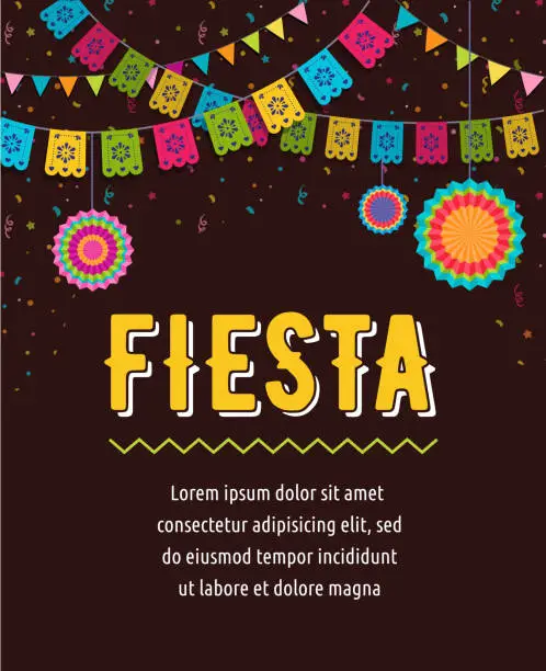 Vector illustration of Mexican Fiesta background, banner and poster design with flags, decorations, greeting card