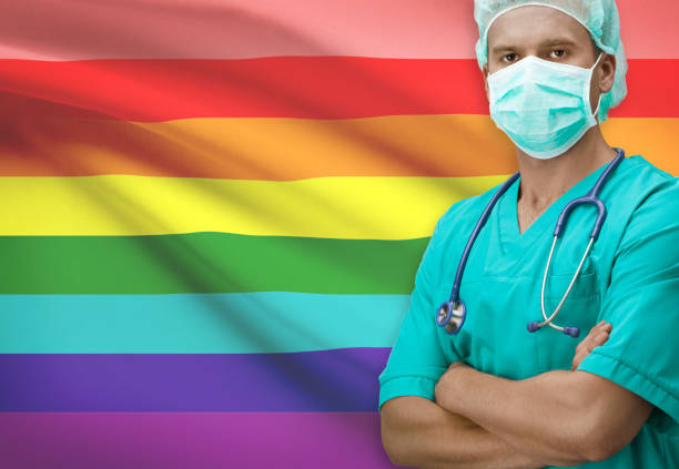 Surgeon with flag on background series - LGBT people stock photo