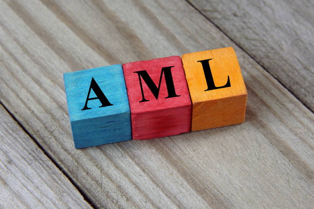 AML acronym on colorful wooden cubes stock photo