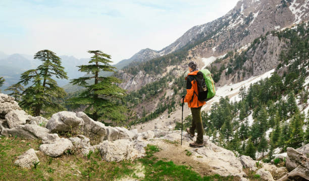 istock Man hiking with backpack high on Lycian Way 678878260