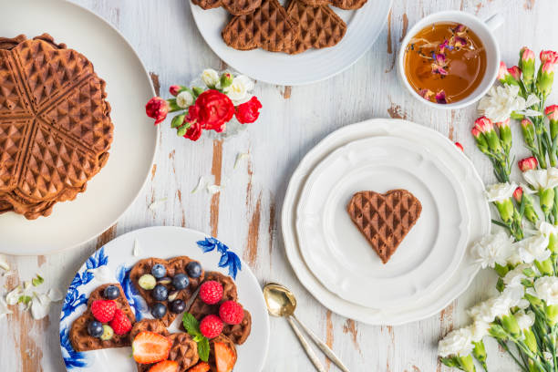 istock Breakfast with Homemade Chocolate Waffles 678879538