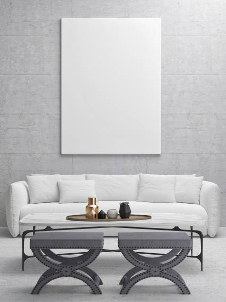 istock White poster in hipster living room 678879966