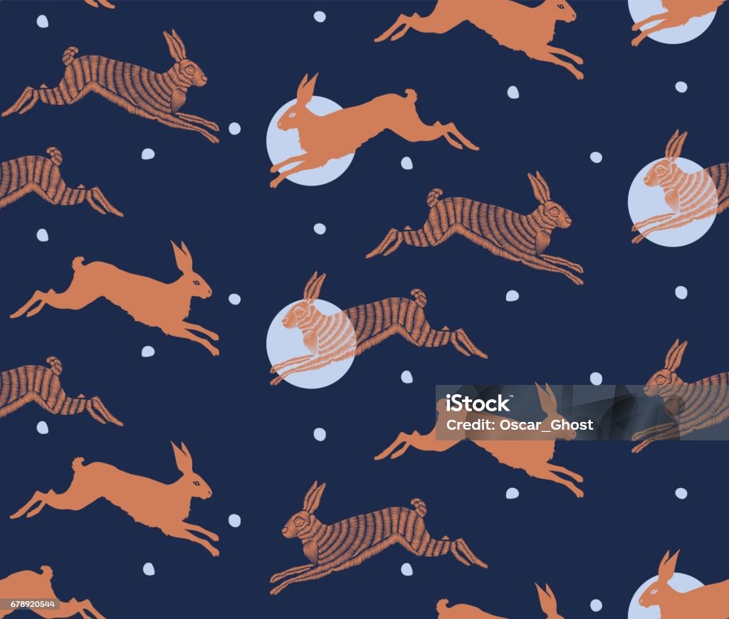 Rabbit Pattern Blue A Seamless Pattern With Embroidered Rabbits On Blue ...