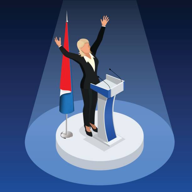 illustrazioni stock, clip art, cartoni animati e icone di tendenza di la donna è la vincitrice delle elezioni. elezioni presidenziali in francia 2017 - france election presidential election french culture