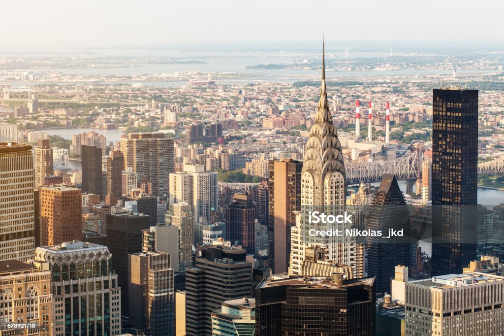 New York City Manhattan, Chrysler Building, aerial view with skyscrapers. View from Empire State Building Midtown Manhattan Stock Photo