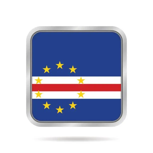 Vector illustration of Flag of Cape Verde. Metallic gray square button.