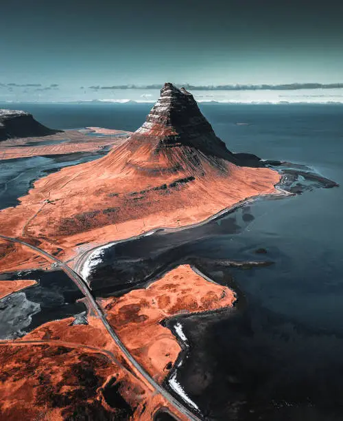 aerial view of the Kirkjufell mountain