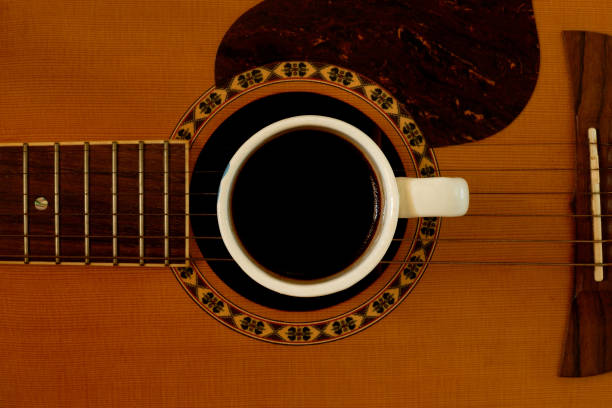 istock cup of coffee put on acoustic guitar 678940814
