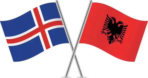 Vector illustration of Iceland and Albania flags. Vector illustration.