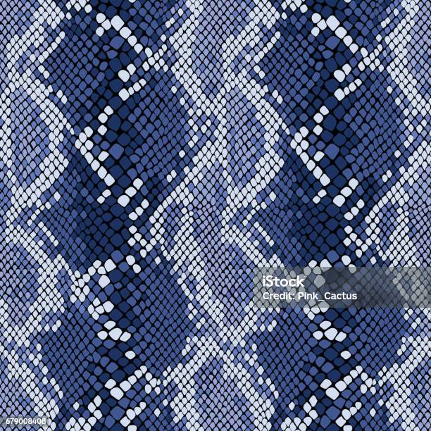 Snakeskin Seamless Vector Pattern In Indigo Blue Stock Illustration - Download Image Now - Snakeskin, Snake, Pattern