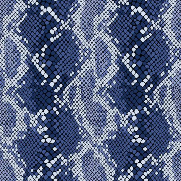 Vector illustration of Snakeskin seamless vector pattern in indigo blue.