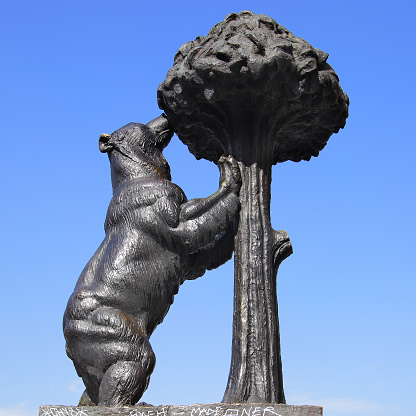 Madrid, Spain - May 11, 2012: Statue of Bear and strawberry tree on Puerta del Sol square in Madrid