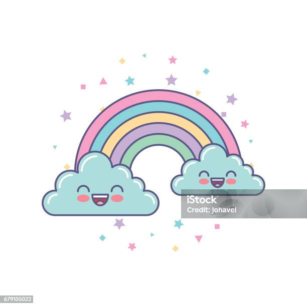 Cute Clouds And Rainbow Drawing Stock Illustration - Download Image Now -  Cloud - Sky, Rainbow, Cartoon - iStock