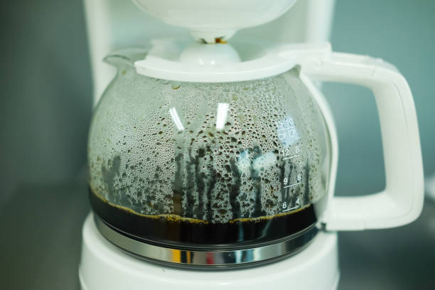 istock Close up white coffee maker household appliances 679129676