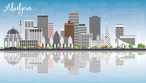 Abidjan Skyline with Gray Buildings, Blue Sky and Reflections. Abidjan Skyline with Gray Buildings, Blue Sky and Reflections. Vector Illustration. Business Travel and Tourism Concept with Modern Architecture. Image for Presentation Banner Placard and Web Site. ivory coast landscape stock illustrations