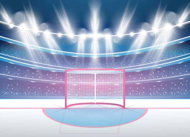 istock Ice Hockey Stadium with Spotlights and Red Goal. 679138478