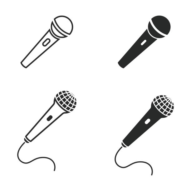 zestaw ikon mikrofonu. - microphone stock illustrations