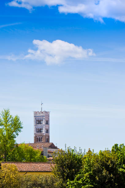 Saint Michael's bell tower built with stone and white marble (Italy - Tuscany - Lucca city)