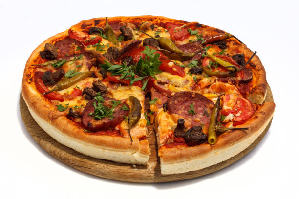 istock Pizza with sausage, mushrooms and hot pepper. 679241486