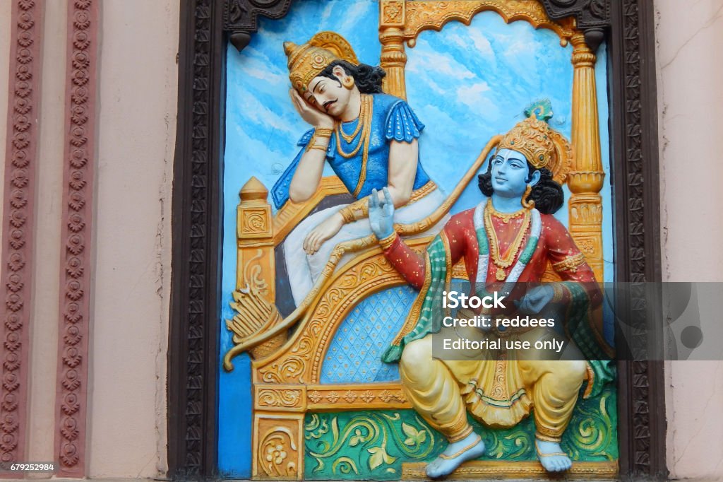 Wall Art Of Hindu God Krishna Tell Bhagavad Gita To Warrior Arjuna In  Mahabharata War As In Hindu Epic Stock Photo - Download Image Now - iStock