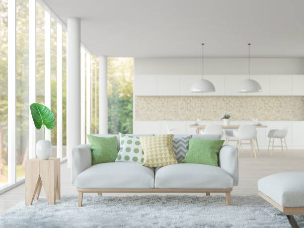 istock Modern white living room and dining room 3d rendering image 679286878